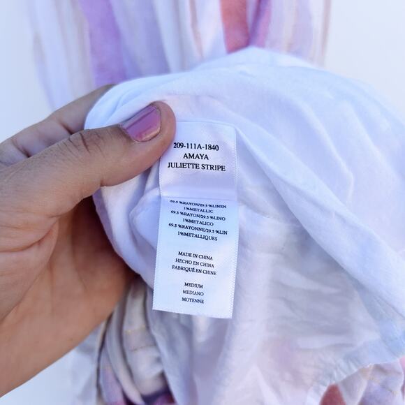 Rails Amaya Juliette Tiered Striped Tank Midi Dress Pink Linen Medium - Picture 12 of 13